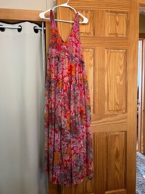 Free People Floral V-Neck Maxi Dress - Pink Multi (Medium)